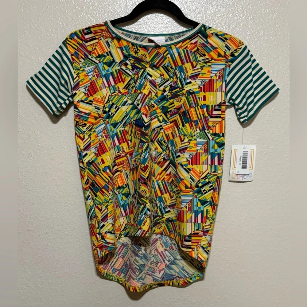 LuLaRoe Girls Gracie Geometric Print Top | Multicolor | Size 8 | NWT